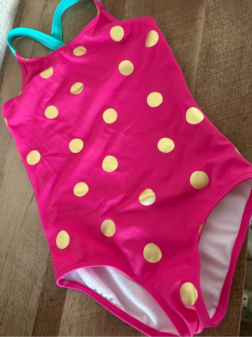 Girls' Mini Boden Pink Polka Dot One-Piece Swimsuit